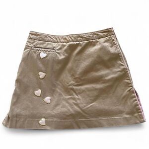 Y2K Vintage Sport Haley Tan Brown & Baby Pink Mini Skirt with Heart Embroidery
